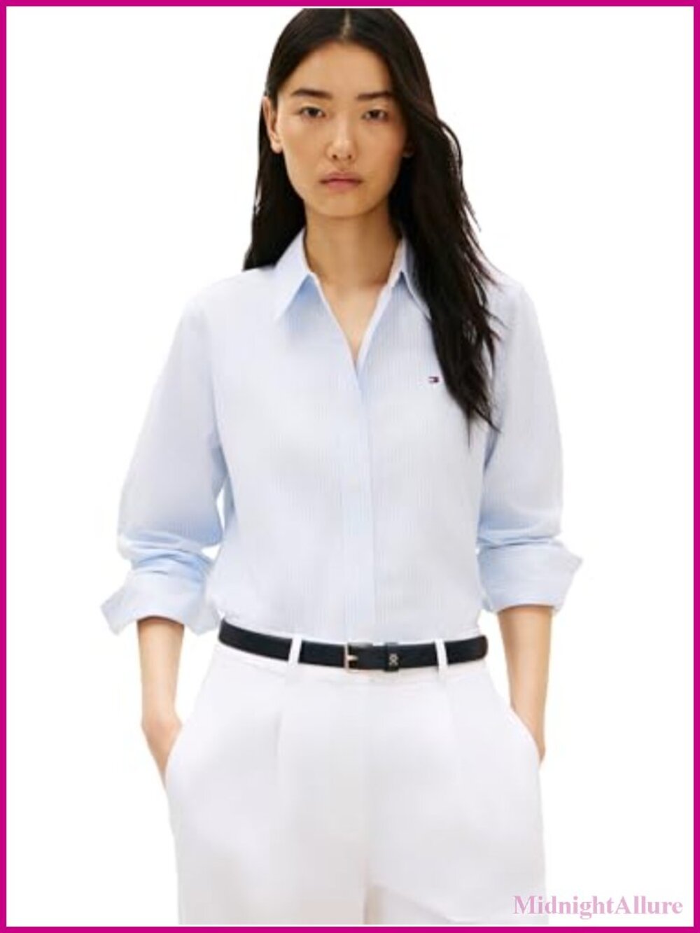 Women's Cotton Spandex Long Sleeve Button Down Shirt